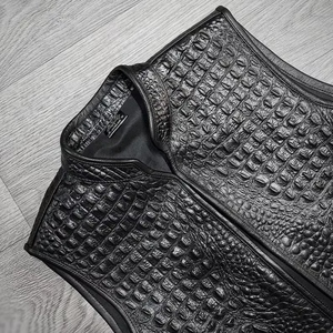 Chaleco de Motocicleta Personalizado de Cuero Genuino con Grabado de Cocodrilo para Hombre, Negro, con Cierre Frontal, Estilo Biker, de Lujo - Product Image 5