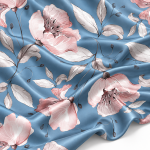 Tissu en satin de soie modal 100% pur, bleu floral, tissage satiné, textile floral pour vêtements féminins, robe de nuit d'été - Product Image 4