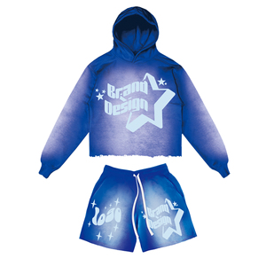 Conjunto de Sudadera con Capucha y Cremallera Doble Extra Grande Unisex con Diseño de Perlas Personalizado, Pantalones Cortos Deportivos de Felpa Francesa para Hombre y Sudadera con Cremallera - Product Image 2