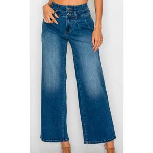 Jeans de Pierna Ancha con Cintura Elástica Azul Medio para Mujer, Estilo Casual - Product Image 2