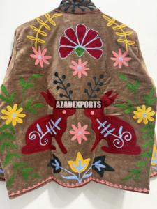 Hand Embroidered Vintage Sheep Skin <b>Velvet</b> <b>Women's</b> <b>Jacket</b> Turn-down Collar Full Sleeve Solid Spring Prairie Chic Style Open - Product Image 5