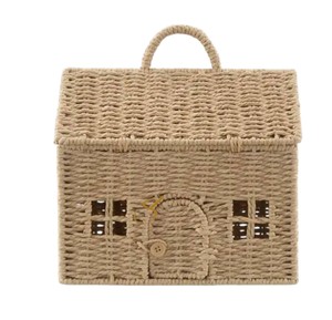Wholesale Seagrass House Shaped Storage Basket Handwoven Wicker Dollhouse Organizer Bin Creative Kids <b>Toy</b> <b>Suitcase</b> - Product Image 1