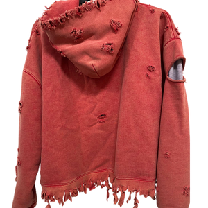 Sweat à capuche personnalisé en molleton épais, coupe carrée, court, déchiré, double couche, avec doublure thermique gaufrée - Product Image 3