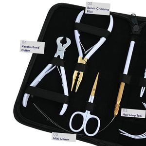Hair Extension Tools Kit Microbeads Crimping Plier Keratin Bond Cutter Loop Wire Scissor Sectioning Clips Curved <b>Needle</b> - Product Image 3