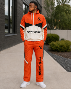 Ensemble de survêtement pour homme Fifth Gear : veste de course à capuche zippée orange avec blocs de couleur et pantalon de survêtement sportif en polyester respirant - Product Image 6