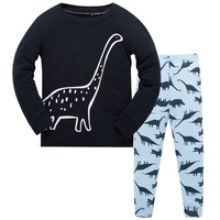 Pijamas de Dos Piezas al por Mayor, 100% Algodón, para Niños, Manga Larga, Diseño Casual con Dibujos Animados, Transpirables, para Otoño