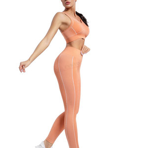 Conjunto de Yoga de 2 Piezas para Mujer, Cuello con Abertura, Sujetador Deportivo con Tirantes No Ajustables, Leggings de Cintura Media y Largo Completo, Diseño a Cuadros, Transpirable - Product Image 4