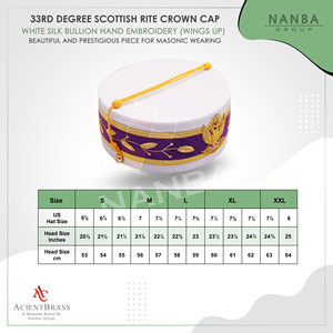 Gorra de la 33ª Graduación del Rito Escocés – Blanca con Banda de Terciopelo Morado, Alas Bordadas a Mano - Product Image 6