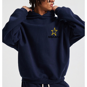 MBAANI Men's <b>Navy</b> Blue Hooded <b>Sweatshirt</b> Oversized Fit Embroidered Star Logo Casual Wear Autumn Season 100% Cotton French Terry - Product Image 4