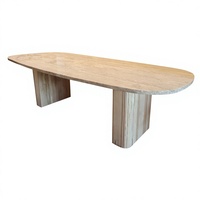 Mesa de Comedor Moderna Nórdica de Madera Maciza con Tapa de Mármol, Diseño Ovalado ATELIER, MANGALAM ART EXPORT, Ecológica, Duradera, Fácil de Limpiar