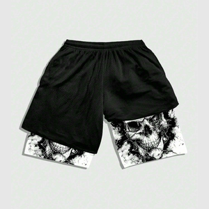 <b>Men's</b> Black Drawstring <b>Shorts</b> With <b>White</b> Screen Print Quick Dry Casual Knitted Fashion <b>Shorts</b> - Product Image 2