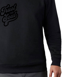 Men's Black Crew Neck Pullover Sweatshirt Regular Fit 100% Polyester Printed Letter Design Casual Winter Wear Breathable Fleece - Product Image 3