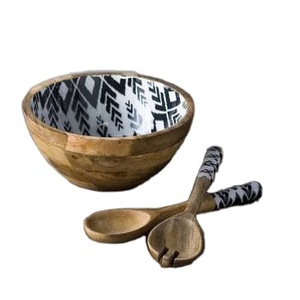 Elegant Handpainted Salad Bowl Gift Set Utensils Kit Mango <b>Wood</b> Big Bowl for Salads Fruit Side Dishes Party Use 12x5 Height - Product Image 6