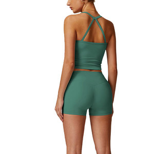 OEM Service Women's 2 Piece <b>Sets</b> Quality Assured Cross Back Tank Top Breathable Relaxed Fit Bra Booty Short <b>Sets</b> Women's <b>Sets</b> - Product Image 4