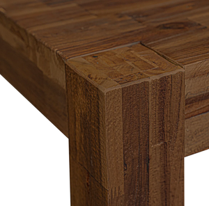 Ensemble de table à manger en teck recyclé au design simple et moderne, finition rustique naturelle, plateau à lattes, pour usage extérieur - Product Image 3