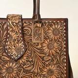 Handmade Durable Leather Office Travel Laptop Tote <b>Bag</b> Aztec Panel <b>Black</b> White Bohemian Style Heavy-Duty Metal Zipper Polyester - Product Image 4