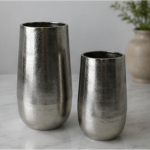 Vases décoratifs modernes en métal, finition argentée, faits à la main, ensemble haut et bas pour la décoration intérieure - Product Image 5