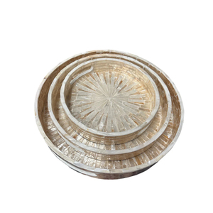 Luxury Mother Of Pearl <b>Serving</b> <b>Tray</b> Set White Shell Inlay Rectangular Nesting <b>Trays</b> With <b>Gold</b> Trim Modern Decorative Accents - Product Image 4