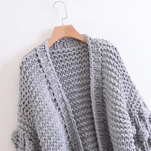 Women Knitted Poncho <b>Cardigan</b> Long Sleeve Batwing O-Neck Solid Color <b>Thick</b> Acrylic Casual Autumn Outerwear Open Front - Product Image 6
