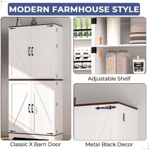 Modern Solid Wood Farmhouse Pantry Cabinet 70" Tall Storage with <b>Adjustable</b> <b>Shelves</b> 4 Barn Doors & Drawer - Product Image 3