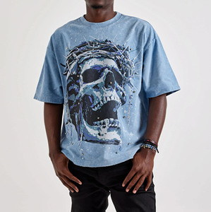 Camisetas de algodón 100% puro con estampado vintage para hombre, estilo urbano, cuello redondo con pedrería, corte holgado, jersey de algodón. - Product Image 2