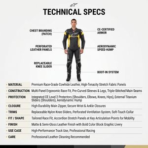 Traje de Carreras de Motocicleta de Una Pieza, Personalizado OEM, 100% Cuero de Canguro, Reforzado con Kevlar, Profesional, para Hombre - Product Image 5