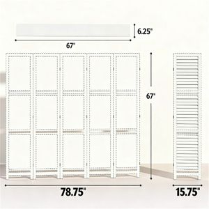 Paravento Bianco a 5 Pannelli con Scaffale Portaoggetti, Divisorio per Camera da Letto e Separatore Ambienti - Product Image 6