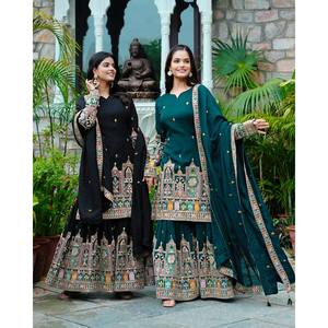 Ensemble fantaisie haut-bas et Dupatta avec broderie et dori-séquence pour robes de bal - Product Image 3