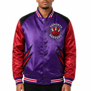 Veste en satin brodée en coton rembourré en polyester pour homme, couleur de l'équipe de basket de Toronto, violet rouge, veste bomber personnalisée pour équipe - Product Image 2