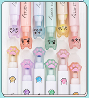 Ensemble de 6 surligneurs mignons en forme de patte de chat H35, pointes biseautées, trois styles de dessins animés, couleurs pastel, fournitures scolaires et de bureau