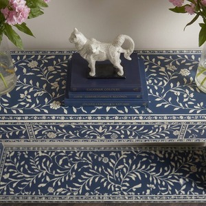 Mesa Consola Decorativa con Incrustaciones Florales Azules, Mesa de Entrada, Mesa de Sofá, Mueble de Madera Sólida para Sala de Estar - Product Image 4