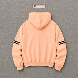 Sweat à capuche oversize pour homme en coton French Terry, effet vieilli couleur pêche, respirant, style décontracté automne, avec poches, coupe classique, modèle pull-over - Product Image 6