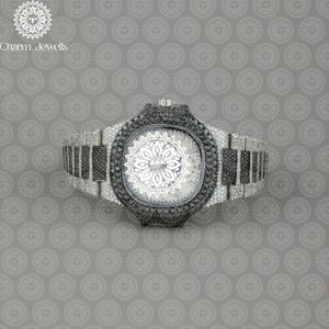 Montre de luxe pour homme Charm Jewells en acier inoxydable, cadran 38 mm, bracelet 20 mm, lunette sertie de diamants, mouvement mécanique analogique, étanche 10 bars - Product Image 1
