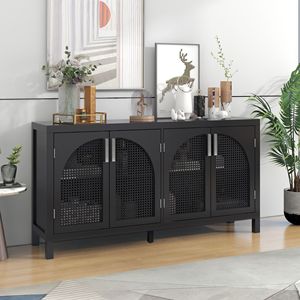 Credenza con Ampio Spazio di Archiviazione, Anta in Rattan Artificiale e Maniglie in Metallo per Soggiorno e Ingresso - Product Image 4