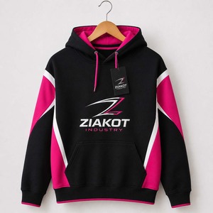 Wholsale Direct ZIAKOT INDUSTRY Custom Stitched Black Pink-White Sports Pullover Sweatshirt <b>Hoodie</b> - Product Image 1