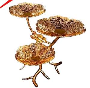 Fully High Quality Gold Plated Flower Designer Premium Quality Metal 3 Tier Cake Stand Beautiful Look Wedding Decor - Product Image 1
