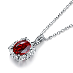 Luxury 925 Silver <b>Necklace</b> With Oval Cut <b>Ruby</b> Center And Diamond Accents For Women Wedding Jewelry - Product Image 1