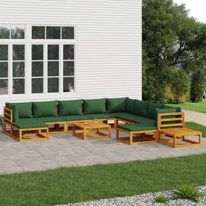 Ensemble de salon de jardin en bois d'acacia massif et polyester, ton vert naturel - Meubles d'extérieur durables - Product Image 1
