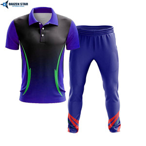 Men's Blue Green Contrast Stripe Short Sleeve Cricket Kit With Matching <b>Pants</b> Quick Dry Regular Fit All Season - Product Image 2