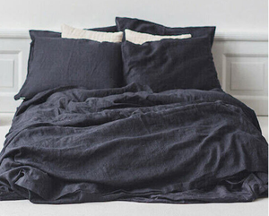 100% Natural Pure Linen Printed Bed <b>Sheet</b> Set with Duvet Cover 5 pcs 1 Duvet Cover 1 <b>Flat</b> 1 <b>Fitted</b> <b>Sheet</b> 2 pillow cases Sets - Product Image 1