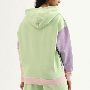 Women's Color <b>Block</b> Hoodie Asymmetric Design Oversized Knitted Cotton Blend Sweatshirt Regular Fit Autumn Wear - Product Image 3