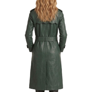Manteau trench vert en cuir d'agneau véritable, écologique, formel, imperméable et respirant - Product Image 6