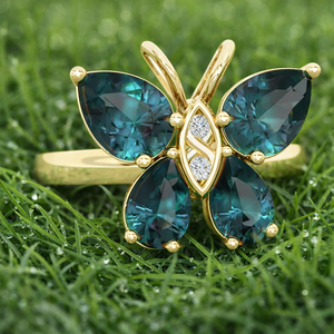 Anillo de compromiso de oro de 14k con diseño de mariposa y gema de alejandrita azul única - Product Image 1