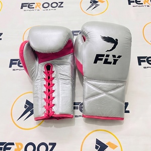 Guantes de Boxeo Fly de Cuero con Cordones, Plateados y Rosas, Transpirables, Unisex, para Entrenamiento de Boxeo, Gimnasio, Sparring, Equipamiento OEM - Product Image 1