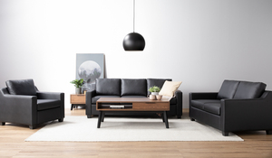 Sofá Tapizado en Cuero PU Negro Resistente, Relleno de Espuma, Capacidad para Tres Personas, Diseño Moderno, Patas Cuadradas Cónicas para Apartamento - Product Image 3
