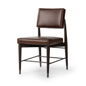Midcentury Modern Leather Upholstered <b>Dining</b> <b>Chair</b> with Wood Legs and Dark <b>Brown</b> Finish for Home Furniture - Product Image 2