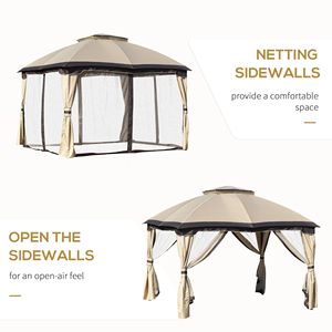"Beige 10x12 Patio <b>Canopy</b> with Steel Frame Vented <b>Roof</b> & Mesh Walls-for Villa Courtyard Park & Outdoor Use" - Product Image 5
