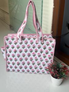 Floral Quilted Cotton Tote <b>Bag</b> <b>Large</b> Capacity Reusable Shoulder Handbag for Shopping Travel Daily Use <b>Christmas</b> Gift - Product Image 4