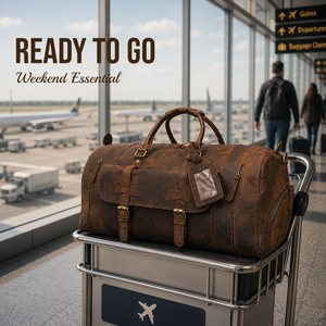 Bolsa de Lona de Cuero Marrón Vintage para Hombre |   Bolsa de Viaje Grande para Fin de Semana |   Bolsa de Viaje con Múltiples Bolsillos, Asas y Compartimentos Desmontables - Product Image 3