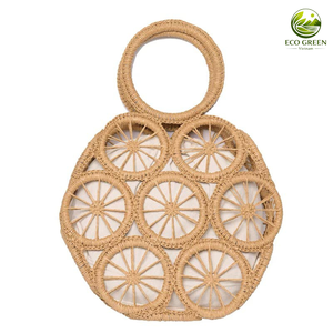 Bolso moderno de hierba marina tejido a mano VIETNAM ECO GREEN GRASS, artesanía redonda ecológica hecha a mano, recuerdo. - Product Image 4
